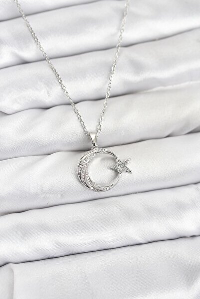 Inure Jewelry سلسلة فولاذية 316L فضية اللون على شكل نجمة القمر مرصعة بحجر الز...