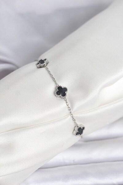 Inure Jewelry سوار من الفولاذ 316L باللون الفضي والأسود على شكل ورقة البرسيم ...