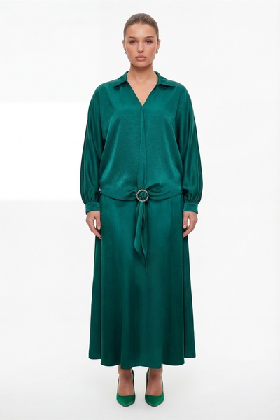 EXİTLİNE Set casual de vară verde smarald pentru femei, cu accesorii
