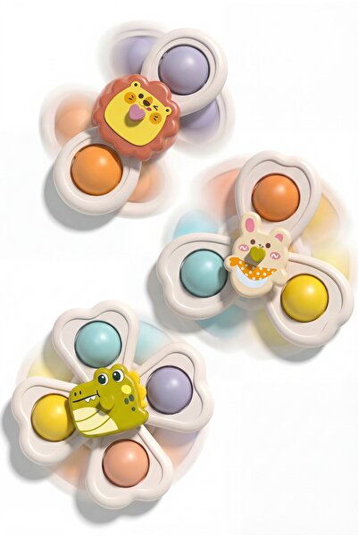 BBSKY 3'lü Hayvan Figürlü Vantuzlu Çocuk Çarkı - Montessori Duyusal ve DIY Mo...