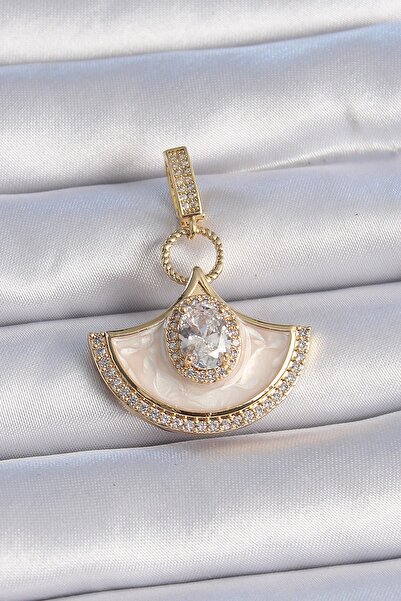 Inure Jewelry Brass Gold Color Zircon Stone Detailed White Enamel Ajda Charm
