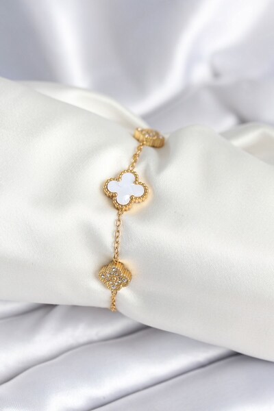 Inure Jewelry سوار نسائي من الفولاذ 316L مع حجر الزركون على شكل ورقة البرسيم ...