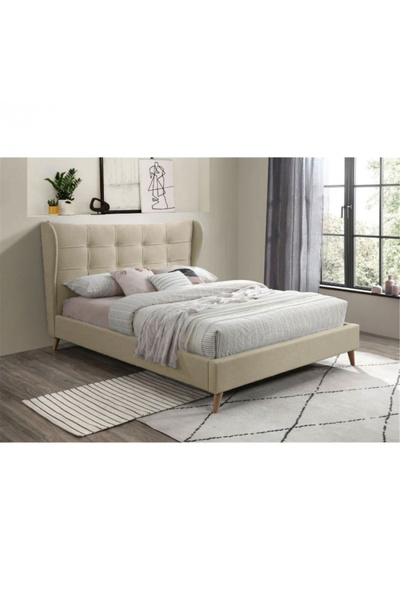 MarketMob Almera Bed 180x200 cm Velvet Upholstered Beige with Included Slatte...