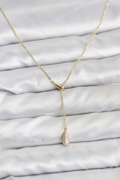 Inure Jewelry قلادة نسائية من النحاس بلون ذهبي على شكل قطرة مع تصميم المصعد