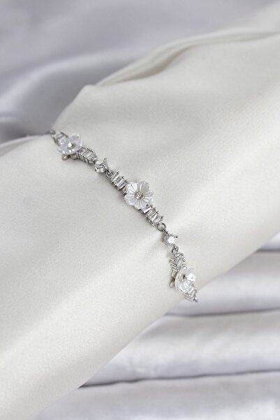 Inure Jewelry Baguette Zircon Stone Flower Model Silver Color Women's Bracele...