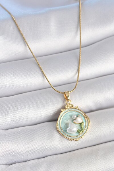 Inure Jewelry 316L الصلب سلسلة ذهبية اللون الفيروز المينا زهرة اللؤلؤ المطرزة...