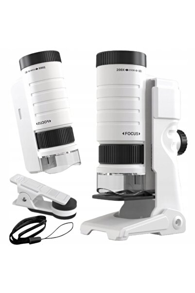 VERK Microscop stiintific portabil 200X, cu suport pentru telefon, LED si lum...