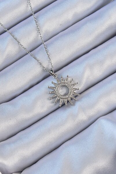 Inure Jewelry 316L سلسلة الصلب فضية اللون الزركون حجر قلادة الشمس الساطعة