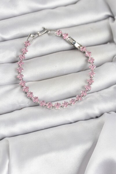 Inure Jewelry Pink Square Zircon Stone Silver Color Brass Waterway Women's Br...