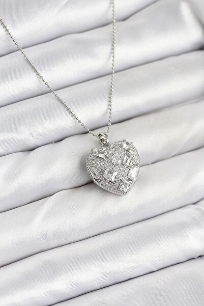 Inure Jewelry قلادة نسائية من الفولاذ 316L مع حجر الزركون الفضي على شكل قلب