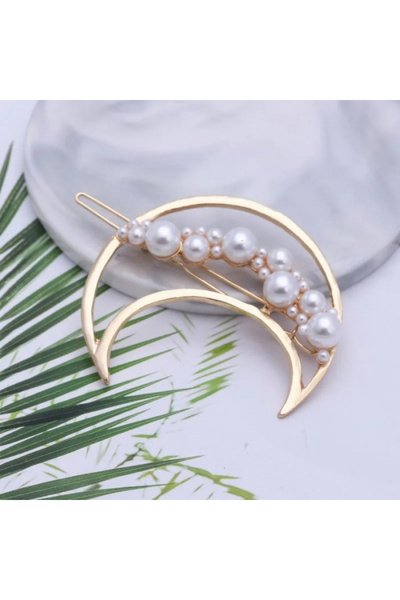 Eva Grace Pearl Moon Hair Clip with Golden Mount and Pearls in Moon Shape