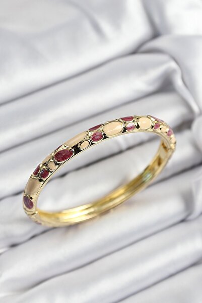 Inure Jewelry أصفاد نسائية من النحاس المينا باللون الفوشيا والكريمي على شكل ق...