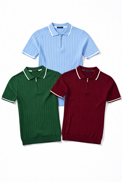 Gameyal Ανδρικό Σετ Μπλουζάκια Πόλο με Γιακά από Πλεκτό Ύφασμα 3 τεμαχίων – Λ...