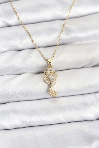 Inure Jewelry سلسلة من الفولاذ 316L باللون الذهبي على شكل حصان البحر مرصعة بح...