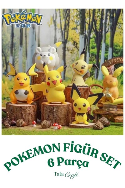 TATA CRAFT Pokemon Figür Set 6 Parça Pikachu Oyuncak Figür Set 6cm-9cm