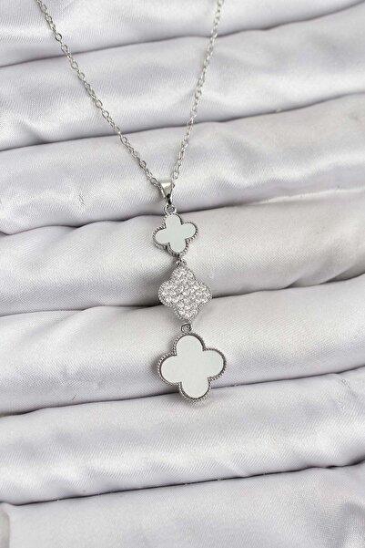 Inure Jewelry سلسلة فولاذية 316L فضية اللون مع تفاصيل على شكل نبات البرسيم وح...