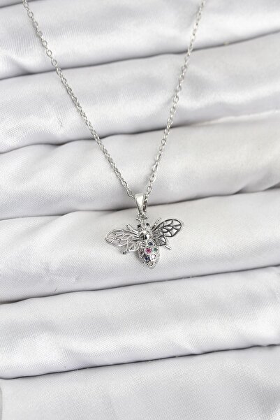 Inure Jewelry سلسلة فولاذية 316L فضية اللون موديل فلاي مرصعة بحجر الزركون للنساء