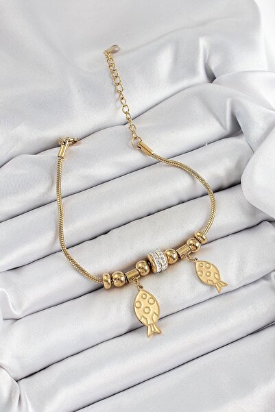 Inure Jewelry سوار نسائي من الفولاذ 316L ذهبي اللون على شكل سمكة