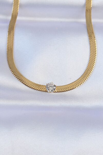 Inure Jewelry قلادة سلسلة إيطالية من الفولاذ باللون الذهبي عيار 316L بحجر الز...