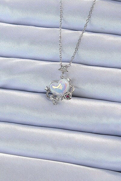 Inure Jewelry 316L سلسلة الصلب فضية اللون الزركون حجر الكوكب نظرة القلب قلادة