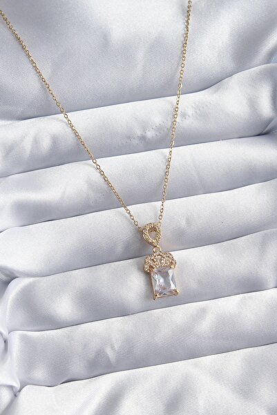 Inure Jewelry 316L سلسلة الصلب لون الذهب الزركون حجر تاج نموذج قلادة المرأة