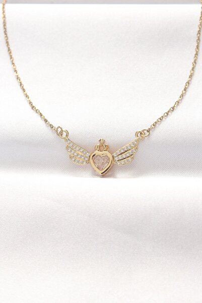 Inure Jewelry 316L الصلب الذهب اللون الزركون حجر القلب الجناح قلادة