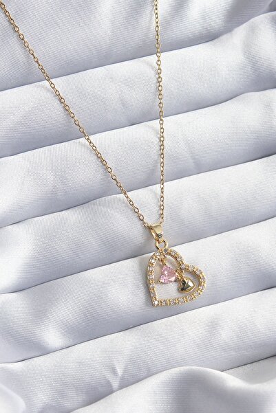 Inure Jewelry 316L الصلب لون الذهب سلسلة الزركون حجر القلب نموذج قلادة المرأة