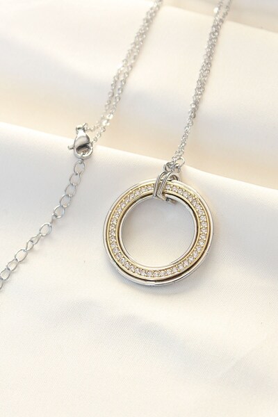 Inure Jewelry 316L الصلب الزركون حجر قلادة تيفاني مزدوجة اللون