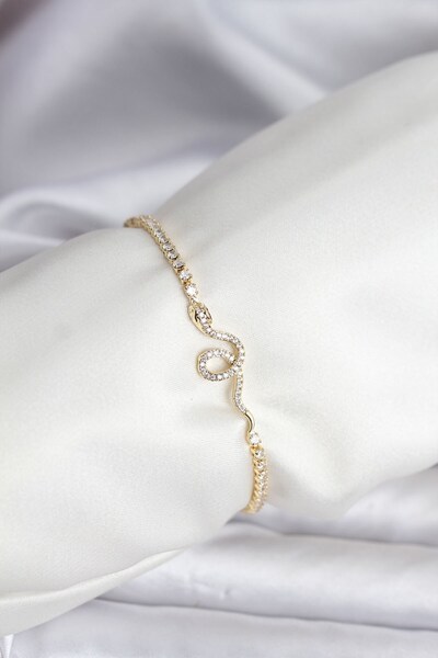 Inure Jewelry سوار نسائي من النحاس الأصفر مرصع بحجر الزركون على شكل ثعبان