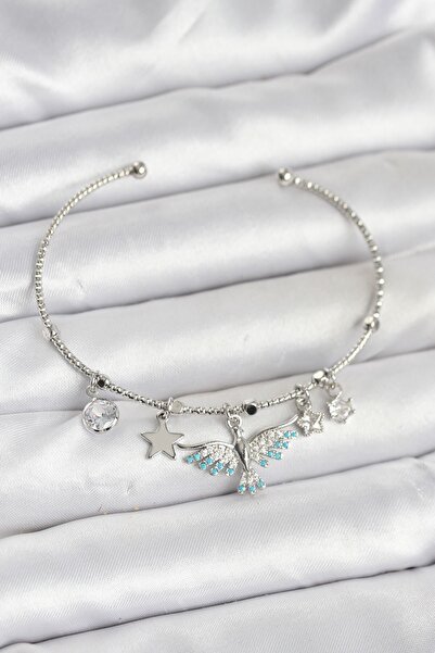 Inure Jewelry سوار نسائي من النحاس الفضي اللون مع قلادة على شكل طائر العنقاء