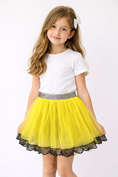 nacar çarşı Girl's Yellow Lace Detailed Tulle Skirt April 23 October 29