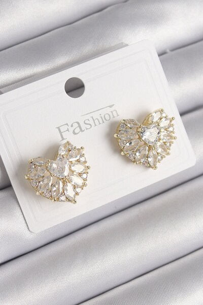 Inure Jewelry Brass Gold Color Zircon Stone Heart Model Women's Earrings
