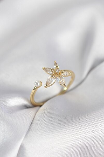 Inure Jewelry خاتم نسائي من حجر الزركون موديل لوتس ذهبي اللون