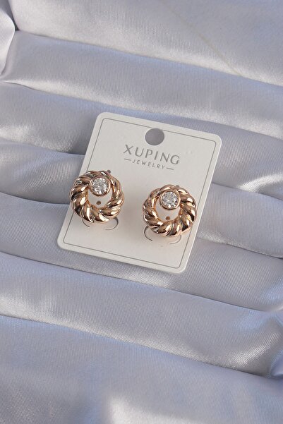 Inure Jewelry XUPING روز اللون البيضاوي الزركون حجر تويست نموذج الأقراط