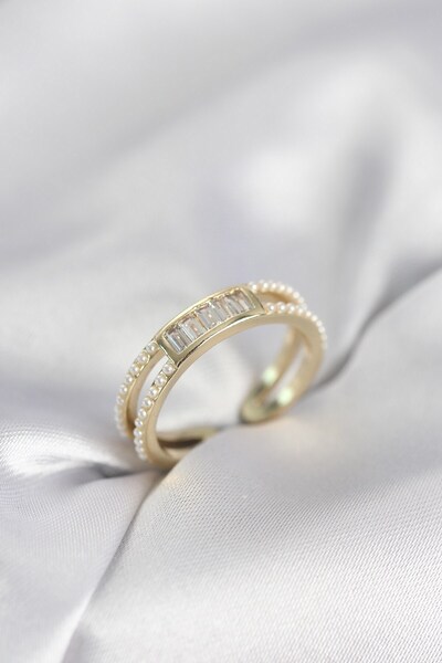 Inure Jewelry خاتم نسائي من حجر الزركون واللؤلؤ باللون الذهبي