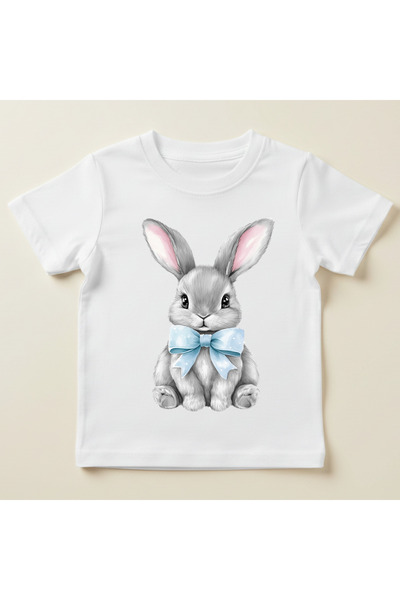 matelio Easter bunny children's t-shirt with blue bow – 100% Cotton