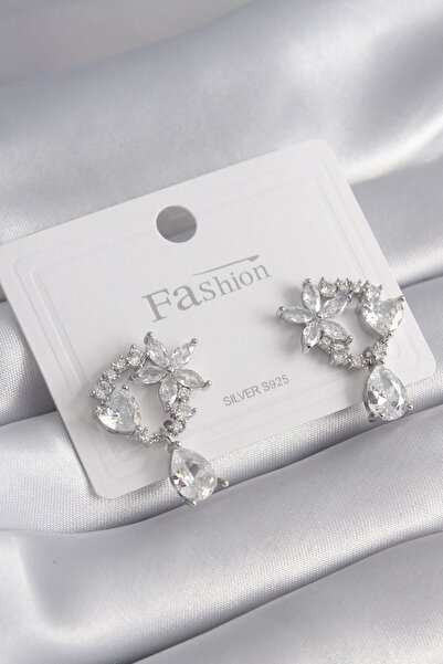 Inure Jewelry النحاس الفضة اللون الزركون حجر زهرة نموذج استرخى التفاصيل أقراط...