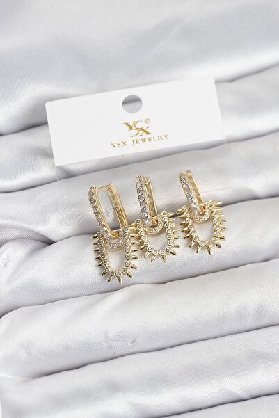 Inure Jewelry طقم أقراط YSX Trio من النحاس المطلي بالذهب مع أحجار الزركون بتص...