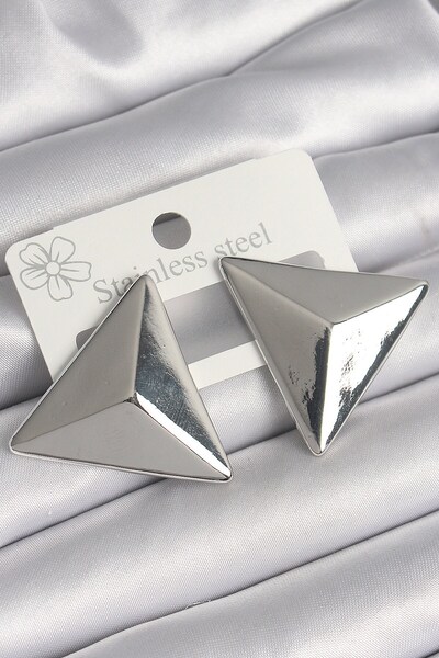Inure Jewelry أقراط نسائية من النحاس الفضي اللون ثلاثية الأبعاد على شكل مثلث
