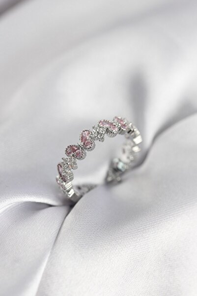 Inure Jewelry خاتم نسائي على شكل فراشة من حجر الزركون الوردي