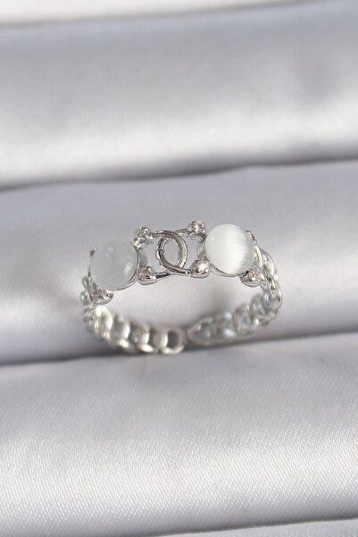 Inure Jewelry خاتم نسائي من النحاس والفضة قابل للتعديل مع حجر الزركون الأبيض ...