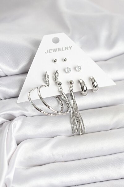 Inure Jewelry Silver Color Brass 6 Pairs Women's Earrings Set