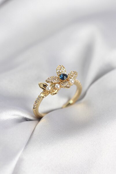 Inure Jewelry خاتم نسائي موديل زهرة ذهبية اللون مرصع بحجر الزركون