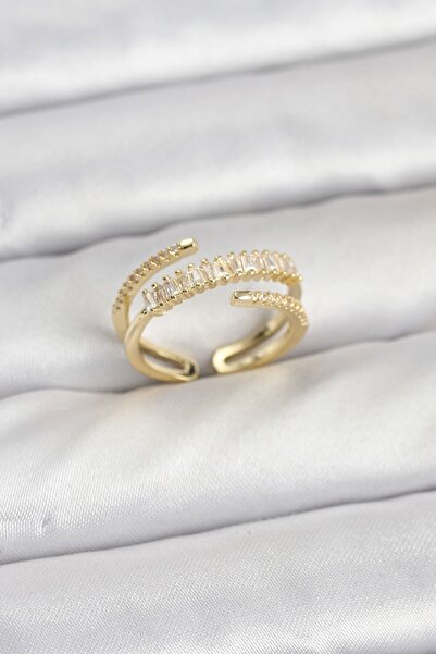 Inure Jewelry خاتم نسائي من حجر الزركون على شكل باجيت متسلسل بلون ذهبي نحاسي