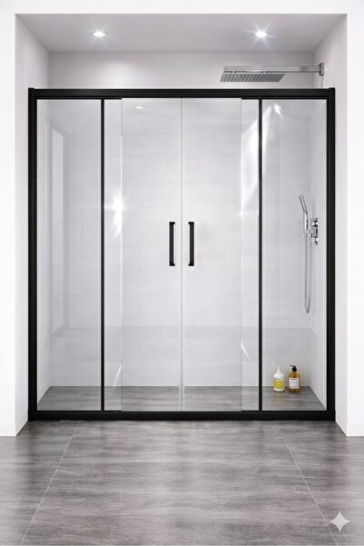 DOCCİA BELLA BANYO Duşakabin 2 duvar arası 5mm temperli şeffaf cam siyah alüm...