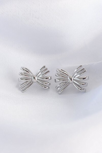 Inure Jewelry Brass Silver Color Bow Earrings