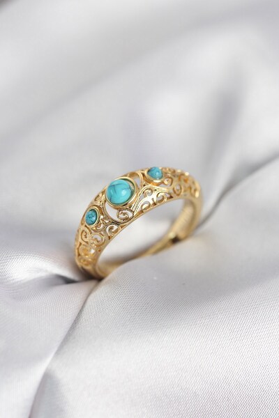 Inure Jewelry Vintage Model Blue Stone Gold Color Women's Ring