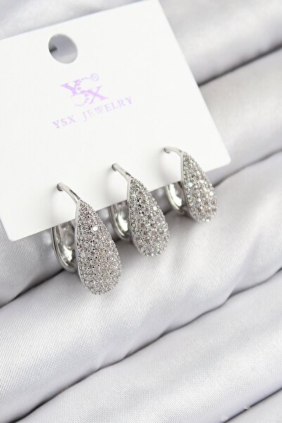 Inure Jewelry Brass Zircon Stone 3-Piece Drop Model Silver Color Women's Earr...