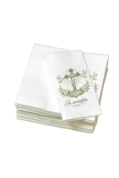 PersonalizatCuStil White and gold funeral napkins - In Memory pattern with cr...