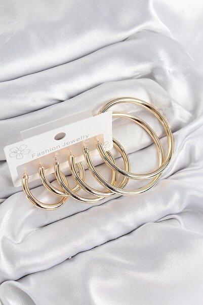 Inure Jewelry طقم أقراط نسائية من النحاس على شكل حلقة ذهبية اللون